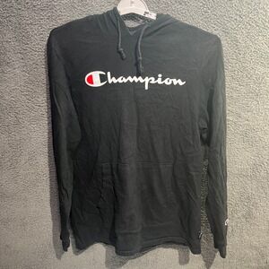 Champion Hoodie Mens Medium Black Pullover Long Sleeve Classic Logo